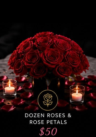 Dozen Roses & Rose Petals